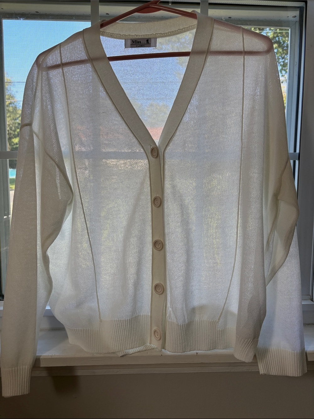 Sheer Lightweight Cream V-Neck Button Cardigan Sweater
